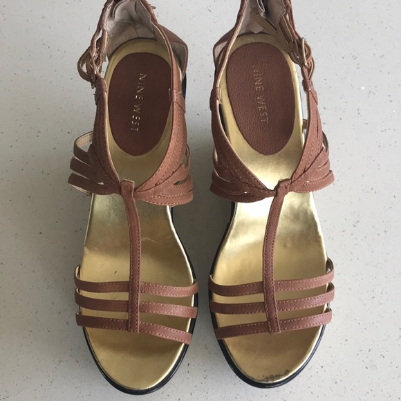 Nine West shoes sandals brown wedge sparkle paisley design Size 8 1/2 - Picture 2 of 6